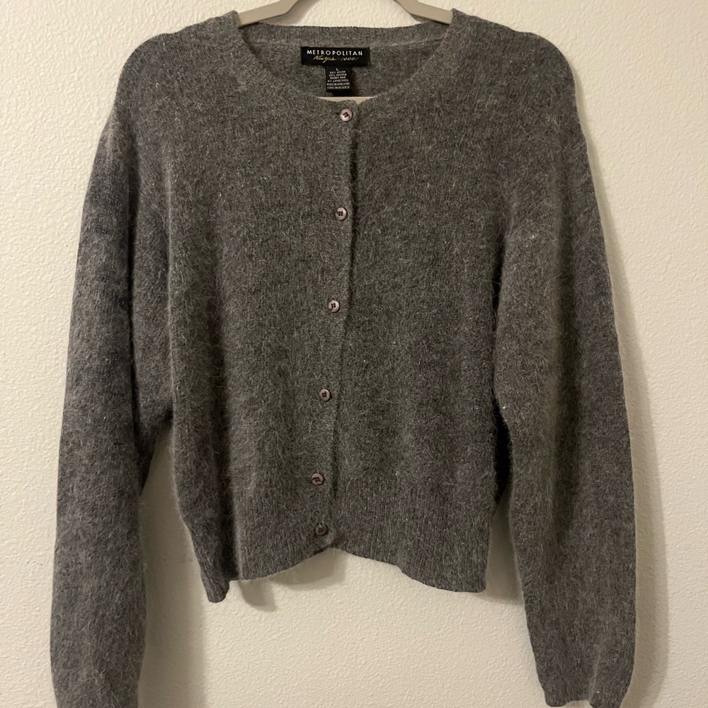VINTAGE Metropolitan New York 10001 Gray Fuzzy Angora Blend Cardigan - SizeLarge